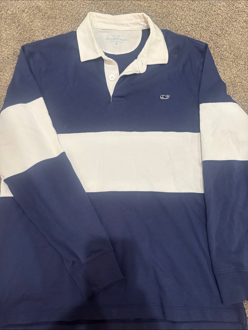Vineyard Vines Navy and White Long-Sleeve Rugby Polo